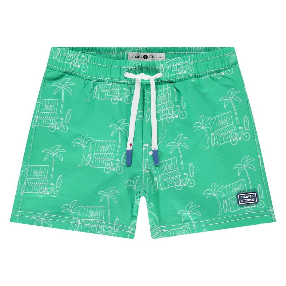 NEW BABYFACE kid's surf shop printed swim shorts in emerald